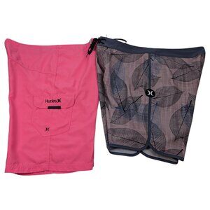 Hurley‎ Board Shorts Mens Sz 36 Swimming Trunks Lot of 2 Pink and Leaf